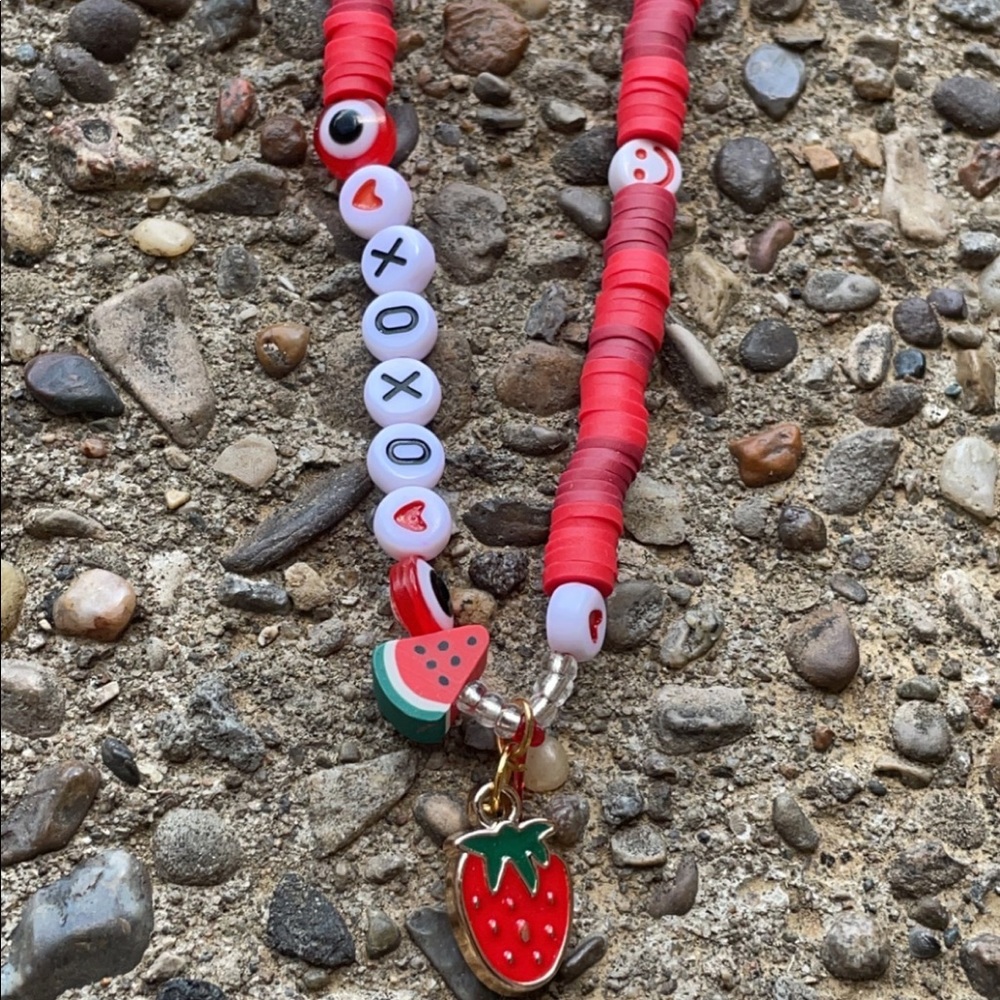 adorable red phone strap (handmade) 🍓🌹❤️✨